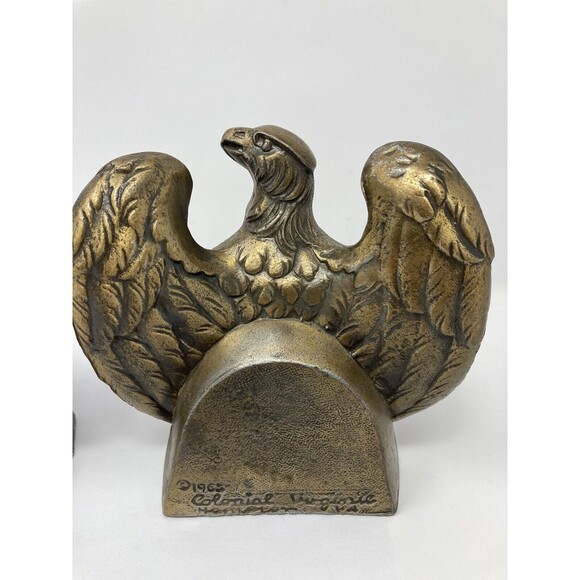 60s Mid Century Colonial Virginia Patriotic Brass Eagle Bookends Pair Patina Vgt - Picture 8 of 10